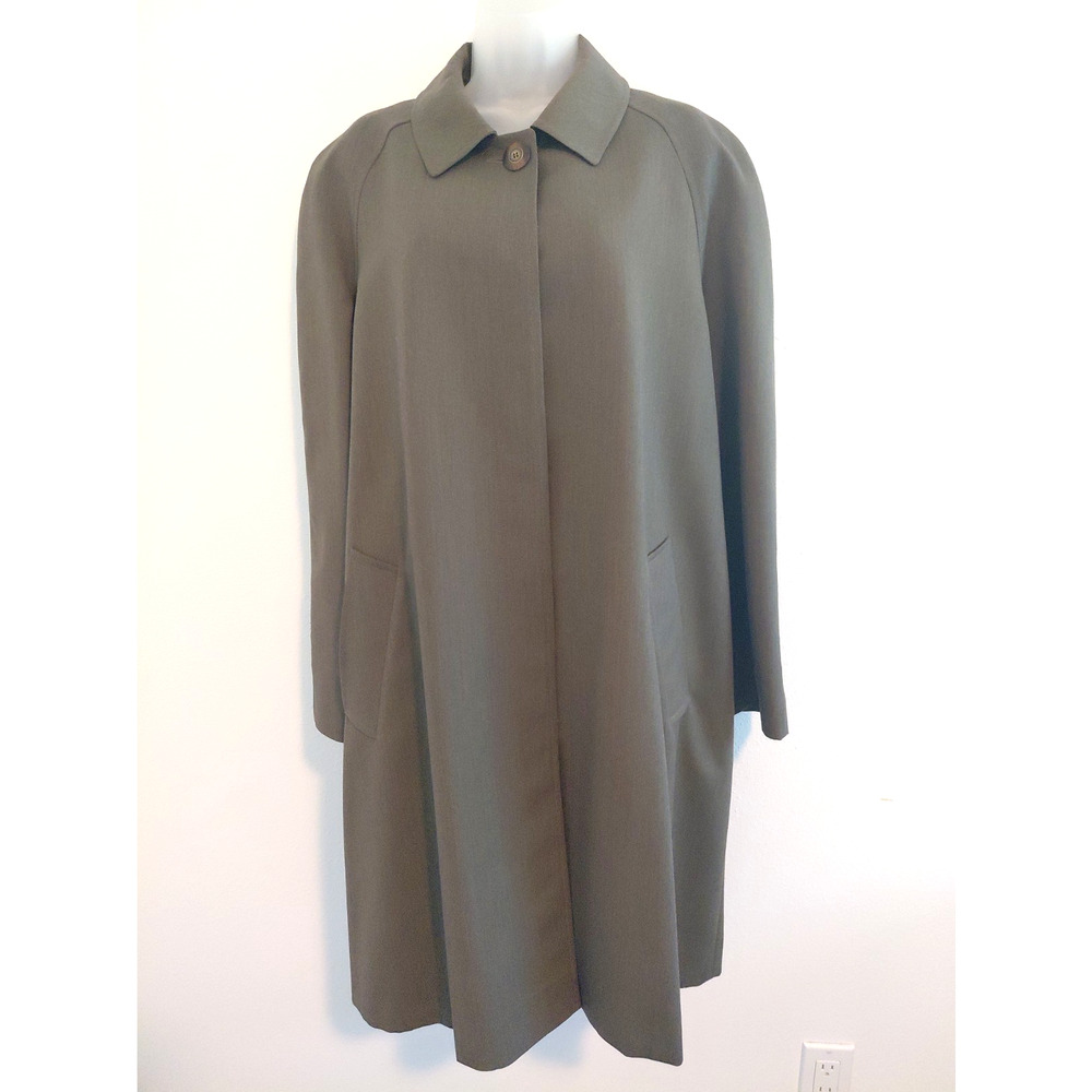 VTG Holt Renfrew "Samuel" Women Overcoat Green 12 Elevated Clean Closure Wool - Picture 2 of 13